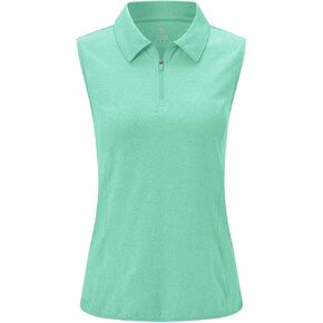 Women's Sleeveless Golf Apparel Shirts Clothes Outfits Collared 1/4 Zip Tank Tops Quick Dry Tennis Polo Shirts in Kuwait