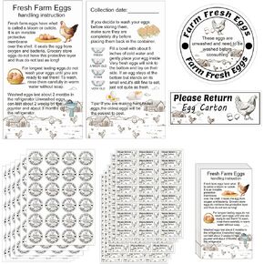600 PCS Farm Egg Egg Carton Labels 600 pcs يرجى إعادة ملصقات Carton البيض 200 PCS بطاقات تعليمات معالجة البيض على الوجهين