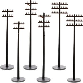 6pcs Mini Telephone Poles for Model Railway, Diorama Supplies, Micro Landscape DIY Accessories, Black Abs, 0.47 * 0.07 * 2.83inch, Ideal for Sand Table and Train Set Decoration