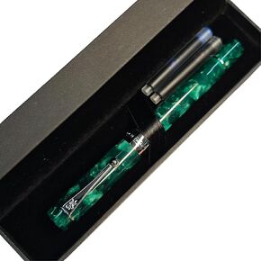 Jinhao 100 Classic Fountain Pen Snow White,Acrylic resin, Medium Nib with Converter,ink cartridges, Pen Case Set (Snow white Gold clip, Black+Blue)