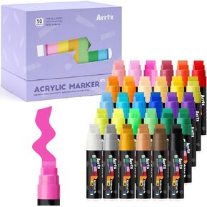 علامات الملصقات ARRTX 30 لونًا ، طرف عريض 15 مم علامات acrylic acrylic ، أقلام دائمة للطلاء للطلاء الصخري ، الملصقات ، السيراميك ، النسيج واللوحات الخارجية