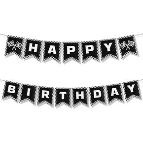 عرق سيارة عيد ميلاد سعيد لافتة ، مواليد الحفلات ، زخارف الأزياء المتقلب أبيض وأسود لافتة لافتة السباق