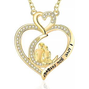 GemJelry Mothers Necklace Gifts for Mom from Daughter Son, I Love You Mom Necklace Heart Pendant Rhinestone Jewelry with Box Birthday Mothers Day Gifts for Women