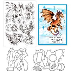 Globleland Magic Dragon Phoenix Clear Clear و Dies Dies Silicone Clear Stamps بطاقات وقطع تموت المعادن لصنع البطاقات و DIY Scrapsing Scrapsing
