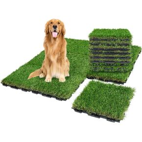 XLX TURF بلاط العشب المزيف للكلاب - الحصير العشب الاصطناعي مربع مع تصريف للفناء والشرفة والحيوانات الأليفة وديكور المنزل ، 12 حزمة