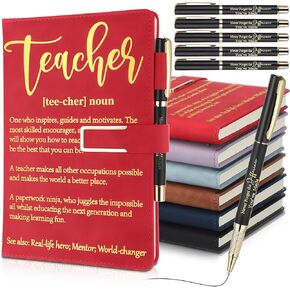 Chuangdi 6 Sets Teacher Appreciation Gifts Bulk Teacher Notebook Hardcover A5 Leather Journal Notebook with Metal Buckle Ballpoint Pen Thank You Inspiration Gifts for Sunday School Employee Coworker