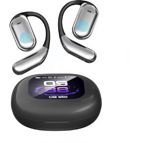AI Language Translation أذن ، LCD Touchscreen Touch Language Translator Translators 144 Language ، Open Ear Headphones Comfort Fit IOS و Android ، مثالية لأعمال السفر والرياضة (أسود)