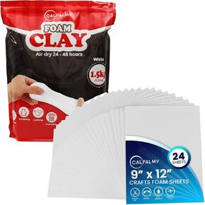 (White) 3.3 lbs Moldable Cosplay Foam Clay with 24 Sheets EVA Cosplay Foam 9"x12’’