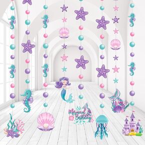 Cindeer 8 PCS Mermaid Party Decorations Under the Sea Garland Garland Ocean Castle Banner Pearl Heaptfish Starffish Hippocampus Seiling Streamers للأطفال