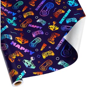 BIOBROWN Gaming Wrapping Paper - 17 Inch X 33 Ft - Colorful Video Game Design Gift Wrap Paper for Birthday Game Party Favor Game Lover Holiday