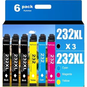 232XL Remanufactured for Epson 232XL Ink Cartridges Combo Pack 232XL T232 XL for XP-4200 XP-4205 Workforce WF-2930 WF-2950 Printer 6 Pack 3 Black 1 Cyan 1 Magenta 1 Yellow