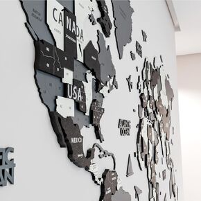 Colorfull Worlds 3D Wooden World Map Art | ديكور جدار فريد مع دبابيس لعشاق السفر | المنزل والمكتب جدار ديكور | رمادي | xxlarge
