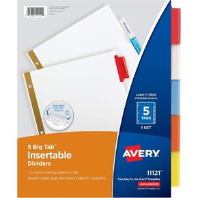 Avery Big Tab Insertable Dividers ، 5 Tabs Multicolor ، حزمة Case من 36 مجموعة (11121)