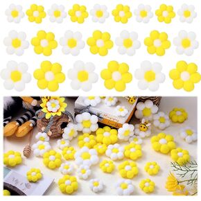 SmoothNovelty 32 PCS شعرت زهور Daisy عباد الشمس 2.76 '' 1.97 '' 1.57 '' زهرة الزهرة من أجل زخرفة DIY للحرف اليومية لديكور الزفاف ديكور الزفاف الهدية الكشف عن الديكور (أبيض)