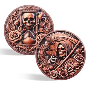 CHURYUML GRIM REAPER MEMEMENTO MORI COIN - CARPE DIEM STOIC Challenge CONS ، رمز الجيب الملهمة للتذكير التذكي