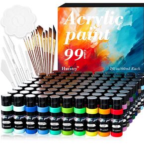 Acrylic Paint Set 118 PCS of 99 Colors 2fl oz 60ml Bottles with 12 Brushes and 6 Knives,Non Toxic No Fading Rich Pigment for Kids Adults Artists Canvas Crafts Wood Painting