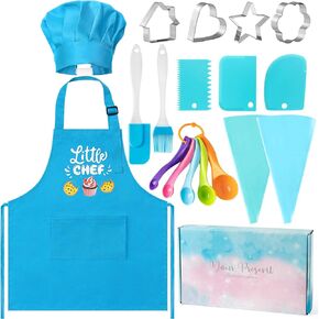 R Horse 18PCS Kids Kids Cooking Baking Set ، Kids Kids Kidend Therend Toys Kits ، Hat Chef Hat و Matching Blue Apron 3-8 Year Boys Play Play Set Birthday