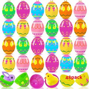 72 PCS مملوءة بيض عيد الفصح مع أرنب أفخم ، ملصقات ، بلاستيك فارغ 2.36 بوصة من قذيفة البيض أرنب مجموعة لصيد البيض ، سلة سلة ، تفضل الحفلات ، 24 حزمة