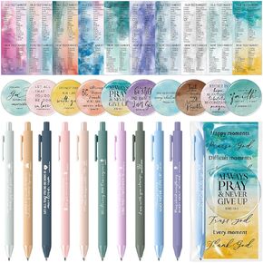 Gueevin 30 Sets Christian Gifts Bulk for Woman Bible Verses Ballpoint Pens Bookmark Religious Compact Mirrors for Mother's Day Daughter Sunday School Study Group(Watercolor Style)