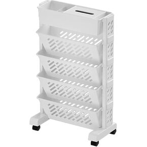 Ejoyous Mobile Bookshelf on Wheels, Movable Rolling Book Shelf 6 Tier Slim Storage Trolley Slide Out Storage Tower Rolling Utility Cart Storage Rack, for Office Bedroom Bathroom Living