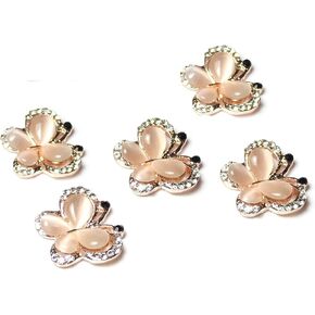 5pcs Rose Gold Butterfly Flat Back Diamante Crystal Rhinestone and Pearl Embellishment Decoration