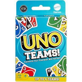 UNO Teams Card Game for Family Nights, Game Nights, Travel, Camping & Parties for Players 7 and Up in Up to Four Teams, with Cards Any Colorblind Player Can Use