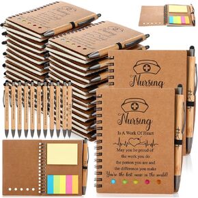 30 Sets Nurse Appreciation Gifts Bulk Nurse Week Gifts Thank You Nurse Notebooks and Bamboo Pens Inspirational Nurse Spiral Notebook with Sticky Note for Nurse Medical Assistant Coworkers