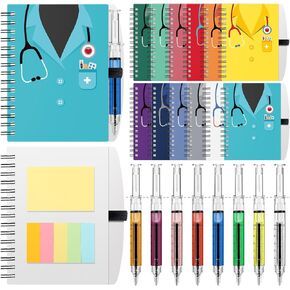 24 Pcs Nurses Notebook and Syringe Pen Set Nursing Gifts for Students Coworkers Doctors Staff Appreciation Gift Medical Pocket Spiral Journal Notebook with Sticky Notes Pad Bulk Rn Supply