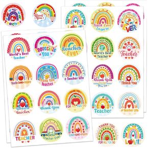 HOWAF 192pcs Thank You Stickers for Teachers, Teacher Appreciation Label Stickers Thank You Staffs Gift Tag Decals for Gift Decors, Rainbow Self Adhesive Labels