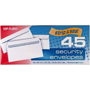 Top Flight Number 10 Boxed Security Envelopes, Strip and Seal Closure, 4 1/8 x 9 1/2 Inches, White, 45 Envelopes per Box (6900120) 3 Pack