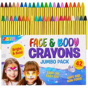 42PCS Face and Body Paint Crayons, Face Painting Kit Safe and Non-Toxic Ultimate Party Pack Including 14 Metallic Colors for Birthday Makeup Party Supplies, Festivals, Gifts for Kids Girls Boys