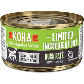 Koha Limited Compante Duck Duck Pate للقطط ، وصفة بطة 96 ٪ ، طعام قطط المعدة الحساسة ، حزمة التجارب (3 علب)