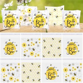Whaline 300Pcs Party Favors Bag Spring Sweet As Can Bee Self-Adhesive Cellophane Treat Bags Cute Honeybee Daisy Candy Goodie Gift Bags for Summer Birthday Baby Shower Gender Reveal Party Supplies