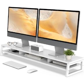 Fenge Dual Monitor Stand for Desk, 42.5in Large Monitor Riser for 2 Monitors, 2 Tier Computer Office Desk Top Shelf, Desktop Storage Stand for Laptop, PC, Computer, Printer