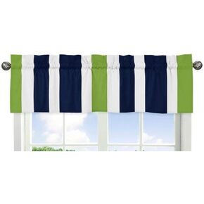 Sweet Jojo Designs Navy Blue White and Lime Green Window Treatment Valance for Stripes Bedding Collection