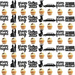 40pcs Black Prom Cupcake Topper Prom Decorations for Party 2025 Prom Graduation Cupcake Topper 2025 Creguation Decorations Class of 2025 Prom Party Decorations 2025