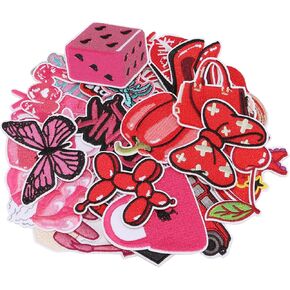 31 PCS Pink & Red Preppy Iron on Patches ، Chenille Iron on Hat Patches Cute Girly Presidered Repans Decoritions Sew on the Theclique DIY Craft for Backpack Hat Juply Jeans Dress