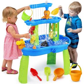 Water Table for Toddlers 3-5 with Pump Kids Sand and Water Activity Sensory Play Table Outdoor Toys for Kids Ages 4-8 Summer Outside Beach Pool Backyard Toys Age 3 4 5 Year Old Boys Girls Gifts