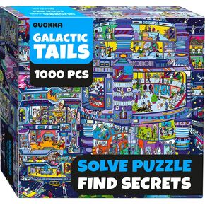 QUOKKA 1000 Piece Jigsaw Puzzle for Adults Galactic Tails – Premium Box Packaging with Extra Fun Challenges - Stunning Galaxy Dog Puzzle - Perfect for Relaxation & Creativity & Gift Giving