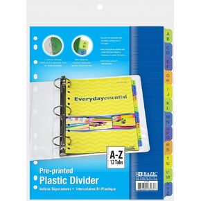 مقاطعات Binder Binder B/ 12 مطبوعة مسبقًا إلى علامات تبويب أحرف ، 11 ثقبًا مقسمًا للمؤشر البلاستيكي (12/ حزمة) ، حزمة واحدة