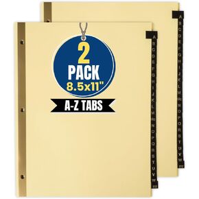 1 intheoffice A-Z Tab Dividers ، فواصل الأبجدية لثلاثة موثق حلقة ، 3 فواق رنين مع علامات تبويب ، علامات تبويب جلدية ، 8 1/2 "× 11" ، 25 علامات تبويب ، أسود (2 عبوة)