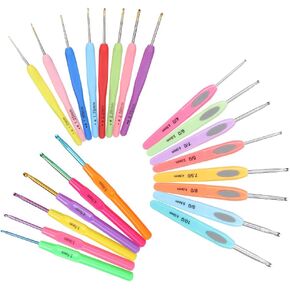 22Pcs Crochet Hooks,Yarn Hook Crochet,Aluminum Crochet Hook Set Soft Rubber Handle Crochet Hook Kit TPR Knitting Needles Set Weaving Tools Knitting Tool