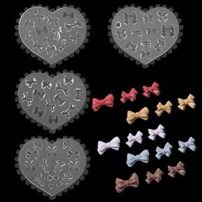 4pcs 3D Bow Silicone Nail Molds 4 Styles Nail Art Molds Cute Nail Charms Mix Bows Nail Stencils for DIY Bow Charms for Nails Design Nail Art Tools