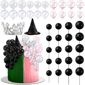 Geelin 42pcs الساحرة الساحرة اللوازم البالونات السوداء الكعكة البالونات الصغيرة الصغيرة ، التاج البلاستيكي الفضي والنساء السود