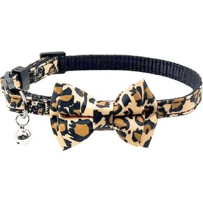 طوق القط الانفصالي ، bowtie القابل للإزالة ، جرس واضح ، إطلاق آمن ، إطلاق سريع. (ليوبارد البني)