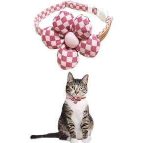 Stylish Black and White Checkered Cat Collar with Flower - Breakaway Safety Collar and Adjustable Size 7.09-12.6 inches for Small to Medium Cats (Black)