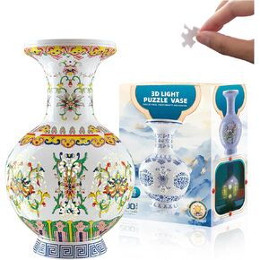 3D Puzzle Vase (Lighted Model) Unique Adult 3D Puzzle with Lighted Flower Arrangement Decorative Vase, Housewarming Gift. Suitable for Home Office Collection Decoration (Multicolor Floral)