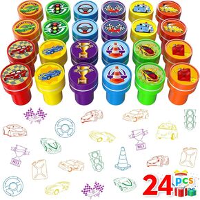 Race Car Party Stamps for Kids ، 24pcs Racecar Wheels Stamps Self-Self ، و Goodie Bag Stuffs ، و اثنين