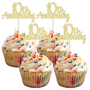 Gyufise 24 Pack 50th Anniversary Cupcake Toppers تختار Gold Glitter Happy 50 الذكرى السنوية ديكورات كعكة للزفاف 50