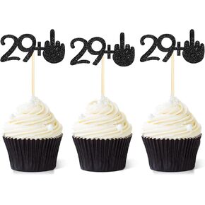 24 قطعة 49 + 1 أدوات كب كيك أعلى مضحكة عيد ميلاد 50th كب كيك يختار بريقًا أسودًا الأوسط إصبع كعكة أعلى من الديكور كعكة كوب لزخارف الذكرى السنوية الـ 50 سعيدة